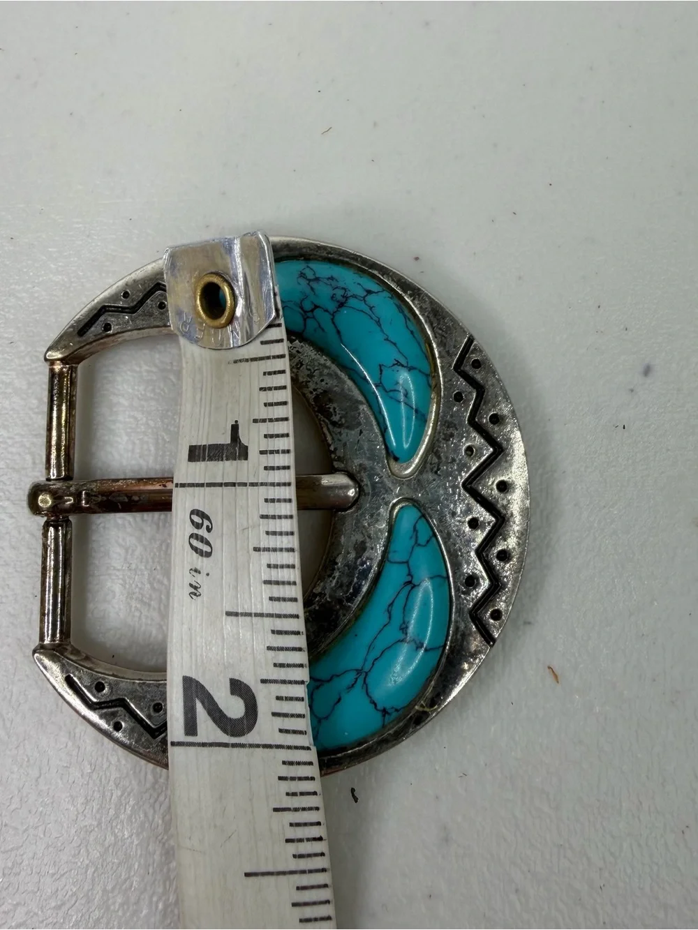 Vintage Silver Metal Turquoise Inlay Belt Buckle Western Boho
